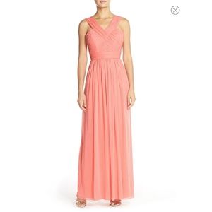 Alfred Sung Shirred Chiffon V-Neck Gown